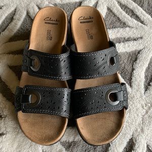 Clarks Black Slip-on Sandals size 9